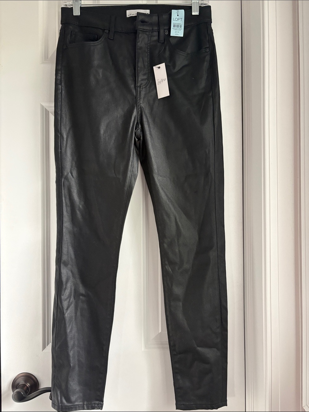 NWT Loft Black Coated Faux Leather Look Jeans Sz 27 4P